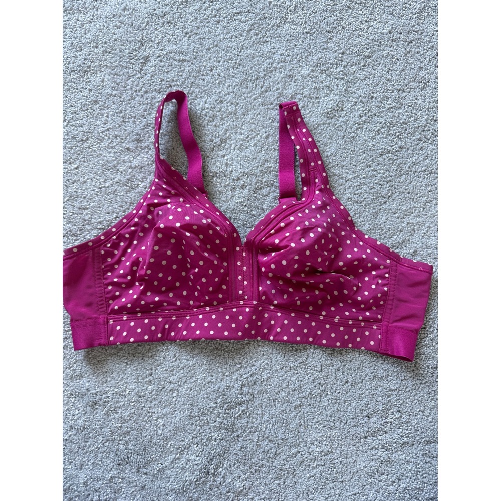 Cacique Magenta Pink Polka Dot Wireless Full Coverage Bra 42C Adjustable Straps